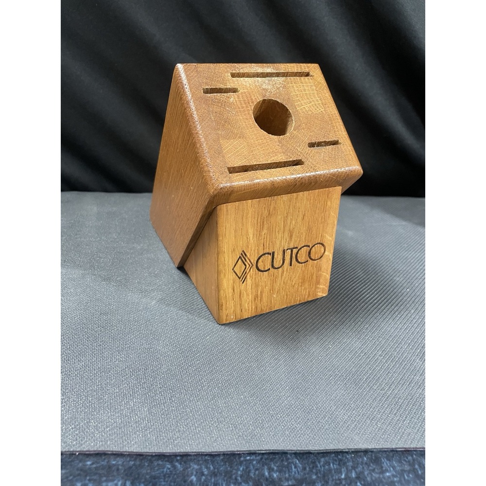 Cutco Knife Block 4 Knife Slots 1 Steel Slot Solid Oak Wood Storage‎ Countertop